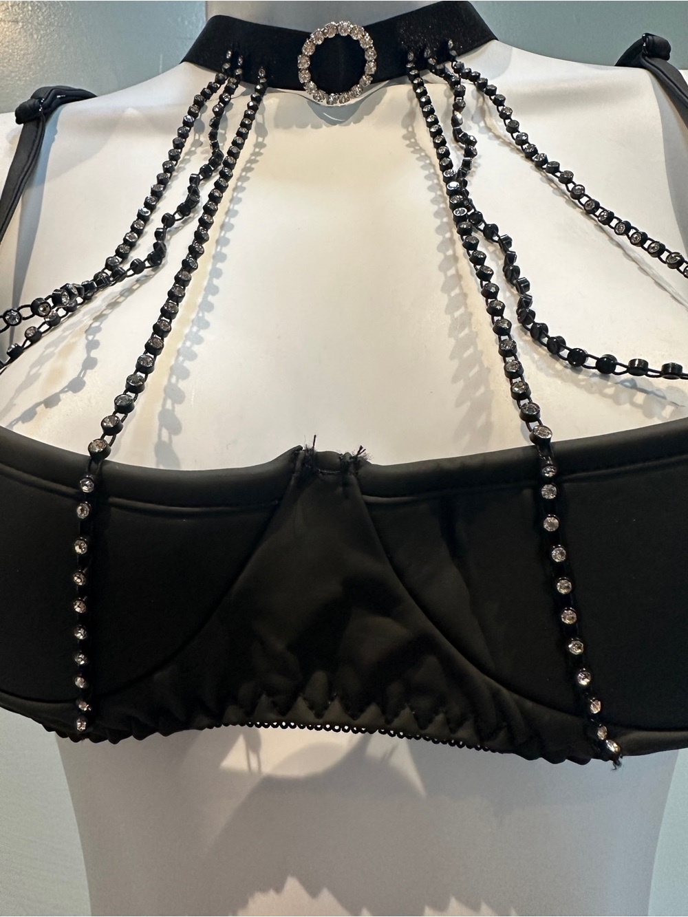 Shirley of Hollywood Black 2-Piece Lingerie Set Rhinestone Large New with Tags - Picture 3 of 16